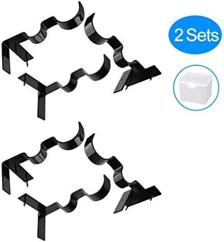 Yoaokiy Double Curtain Rod Brackets, 2 Sets(6Pcs), No Drill Adjustable Curtain Rod Holders Tap Right Into Window Frame for Bedroom Decoration(Black)