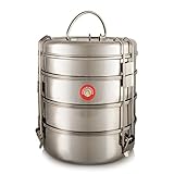 Large Family Size 4 Tier Indian-Tiffin, with bowls, spoons & trays