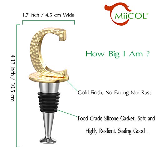 Miicol Initial Letter Wine Stopper, Monogram Hammered Metal, Perfect Wine Gift, Elegance Meets Utility, Wide Used in Kitchen Decor, Bar, Wedding Party, Gold Finish, Letter (A to Z) C