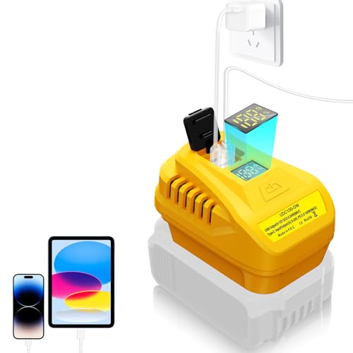 100W USB Wall Charging Kit Adapter for DeWalt 20V Battery, Replace for DCB094, QC3.0 Type-C and USB Port, with LED Display (Battery not Included)