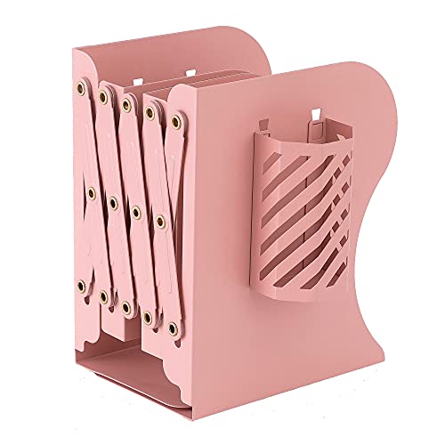 Adjustable Book Ends for Heavy Books, Metal Expandable Bookends for Shelves, Book Organizer Stopper Holder for Desk, Kids Room, Classroom, Office, Library (Pink)