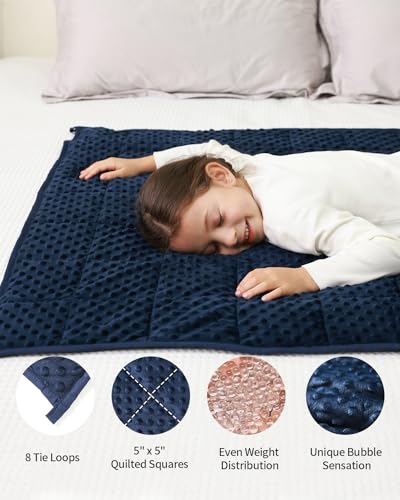 Image of Mr. Sandman Weighted Blanket 7LBS 41 x 60 Inches, Minky Dots Heavy Blanket with Glass Beads, Soft and Cooling for School and Home, Navy Blue