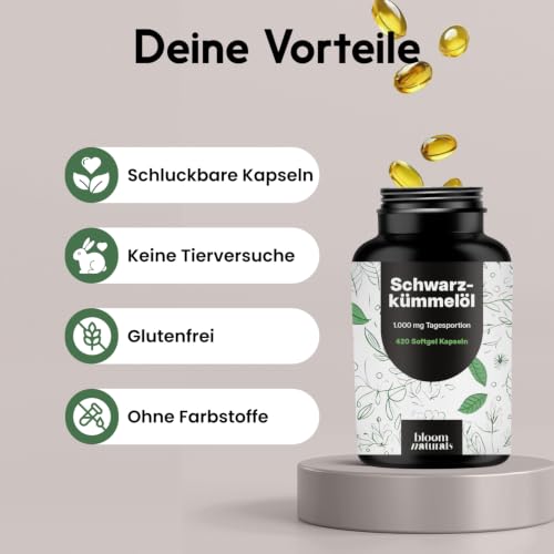 Schwarzkümmelöl Kapseln hochdosiert –420 Softgel-Kapseln – 1.000 mg pro Tag – Ansicht 4