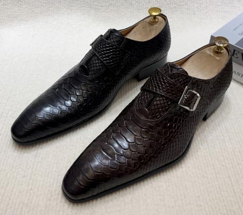 Santimon Men's Genuine Leather Loafers Formal Dress Shoes - Snake-Embossed Monk Strap Loafers with Adjustable Buckle3
