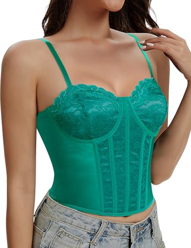 Image of Lace Corset Tops for Women Sexy Going Out Bustier Top Sleeveless Adjustable Straps Crop Tops with Back Hooks