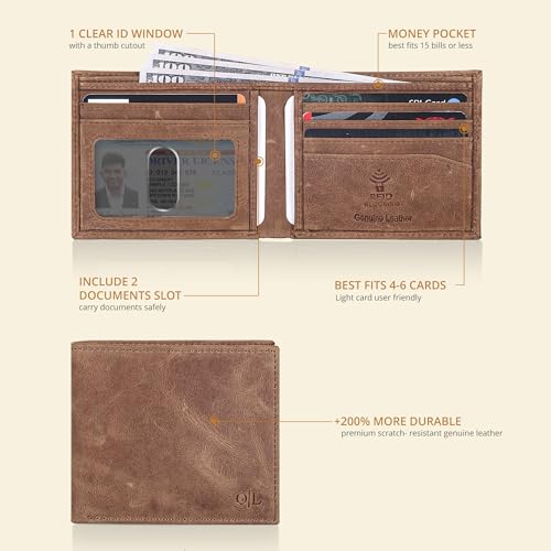 Image of Oak Leathers Slim Leather Wallet for Men - RFID Wallets Credit Card Holder Ultra Thin Gift for Mens, Front Pocket Minimalist Design