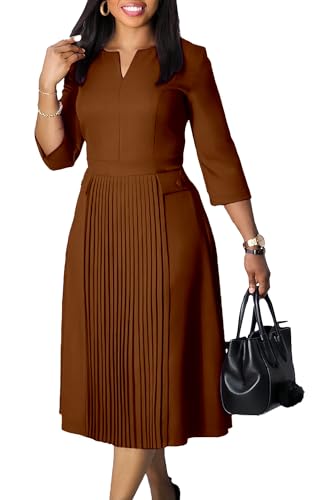 Image of Wear to Work Midi Dress for Women Business Casual A-line Dress Elegance Church Outfits