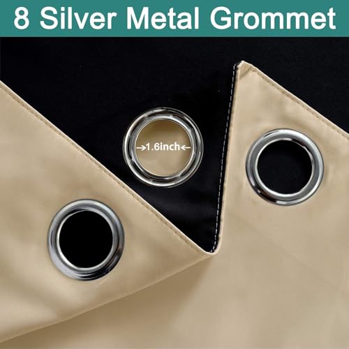 Image of Yakamok Beige 100% Blackout Curtains 90 Inches Long for Bedroom 52 inch Wide | Blackout Curtain Panels for Bedroom, 2 Thick Layers Grommet Top Thermal Insulated Drapes with Black Liner for Living Room