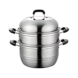 AAJOLG Edelstahl Topf Dampfgarer Edelstahl Spargel Gemüse Dampfgar Nudeltopf mit Siebeinsatz mit Dampfkorb und Glasdeckel für alle Kochflächen,32cm