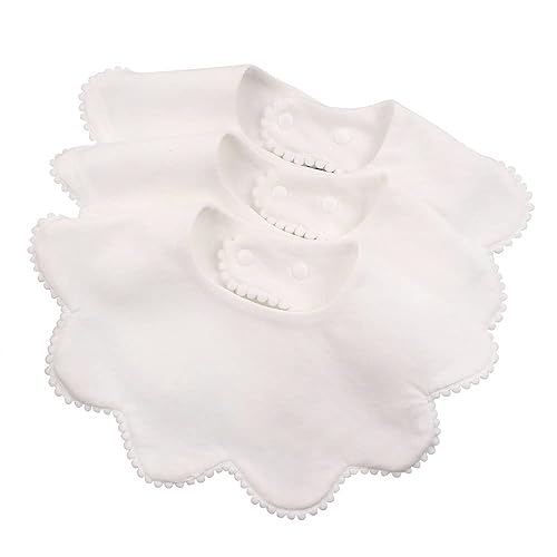 JANGANNSA 3 baberos de bebé de flores blancas para bebés, ropa para eructos para bebés, toallas de saliva de algodón, baberos para niñas pequeñas (3