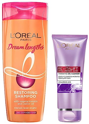 L’Oréal Paris Shampoo, 192.5ml & L’Oreal Paris Revitalift Hyaluronic Acid Hydrating Gel Cleanser, 50 ml | Gentle Facewash for women | Cleanses impurities & makeup residue 50ml