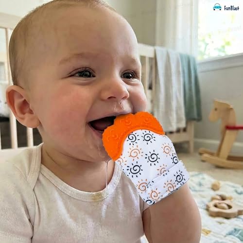 Image of FunBlast Baby Teething Mitten - Soft Silicone Teether Glove for Infants, BPA-Free, Safe & Comfortable Teething Toy for 3+ Months Babies, Toddlers, Infants (Orange)