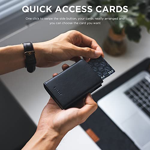 VULKIT Card Holder Wallet with Coin Pocket Magnetic Closure Pop Up Cards With ID Window Leather Wallet for Cash & Credit Cards