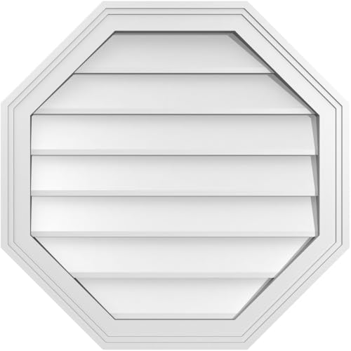 Ekena Millwork GVPOC24X2402SN Octagonal Surface Mount PVC Gable Vent, 24"W x 24"H, Factory Primed White
