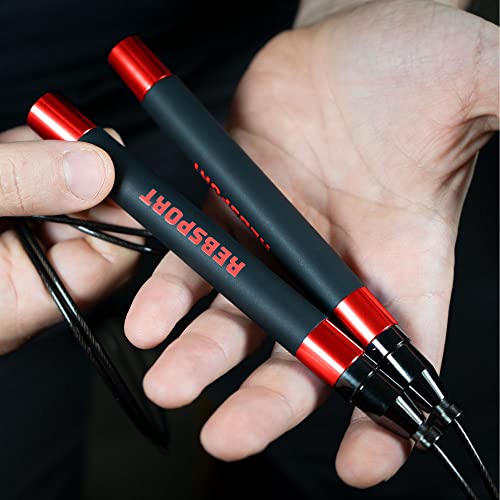 Corda per Saltare Professionale da Crossfit REBSPORT Regolabile e Autobloccante con Polsini in Regalo e 2 Cavi in Acciaio da 2.5mm ideale per double under
