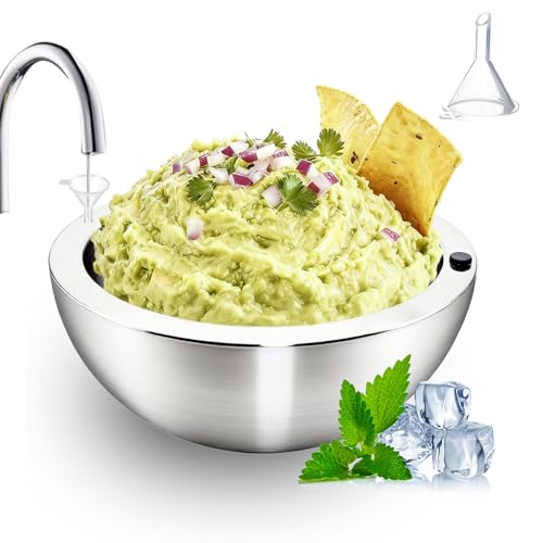 Amestar Dip Chiller Bowl 1 Pack- 35oz Large Capacity Stainless Steel Insulated Party Ice Serving Bowl Salad Pod for Parties Salsa Guacamole Condiments Sauces Food & Salad Hot or Cold