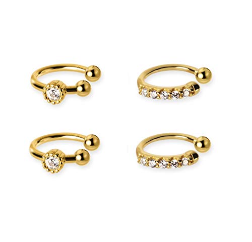 Ear cuff set 4pcs, Cartilage no piercing Ear cuff helix fake piercing cuff earring cross 925 silver Conch Ear Cuff (4pcs-cz cuff)