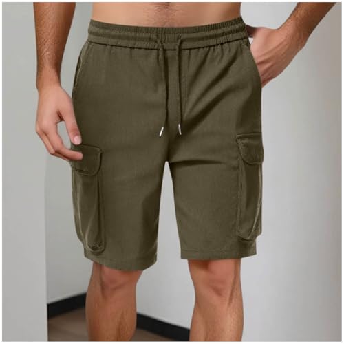 Image of Men's Cargo Sweat Shorts Casual Drawstring Elastic Waist Athletic Workout Gym Jogger Shorts with Multi Pockets