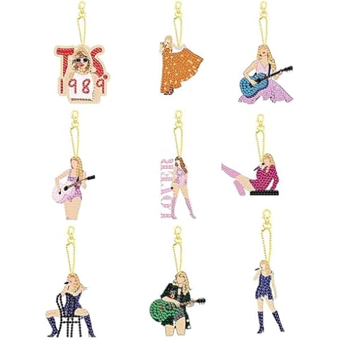 9 PCS Diamond Painting Keychains Kit Music Pop singer Diamond Art Double Sided 5D Diamond Key Rings DIY Diamonds Pendants for Beginners Birthday Crafting Home Party Decor Cover