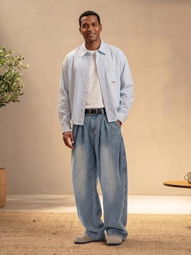 Areant Mens Baggy Jeans Wide Leg Hip Hop Loose Fit Jeans Relaxed Fit Elastic Waist Skate Streetwear Y2K Vintage Denim Pants Blue Large - image 5