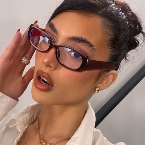 Image of DreamCalf Rectangle Fake Glasses for Women Trendy Y2K Office-Siren Blue Light Glasses with Clear Lenses