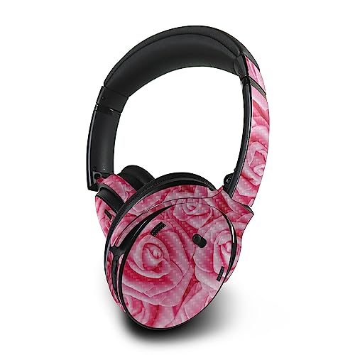 Image of MightySkins Carbon Fiber Skin Compatible with Bose QuietComfort 45 Headphones Super Pink Roses | Protective, Durable Textured Carbon Fiber Finish | Easy to Apply