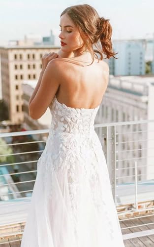 Lace Applique Tulle Wedding Dresses Long Strapless A Line Backless Bridal Dresses for Bride with Train4
