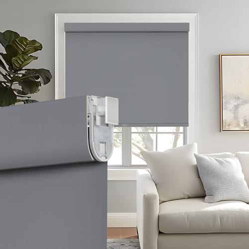 Image of Persilux No Drill No Tools 100% Blackout Shades for Window Roller Shades Cordless Windows Blinds (Grey, 28.5 inch W x 72 inch H) UV Protection Thermal Insulated Roller Blinds for Door Bedroom