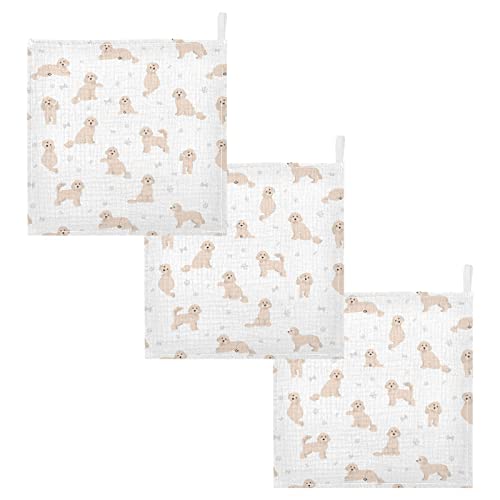 Image of vvfelixl Baby Cotton Washcloths Cavapoo Mix Breed Pattern Infants Bath Towel for Unisex Face Towels for Newborn, Natural Baby Wipes Delicate Skin, 11.8 X 11.8 inch, one sizex3