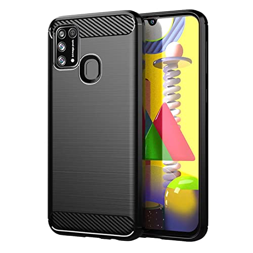 Topme Funda de Silicona para Samsung Galaxy M31 (6.4' Inches), [ Carcasa Case de Teléfono con Estilo de Textura Cepillada] - Negro