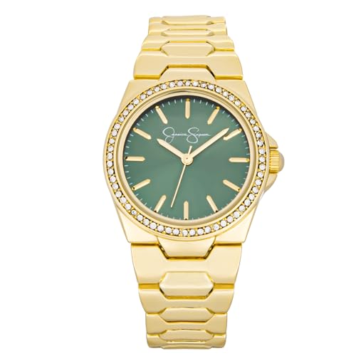 Jessica Simpson Womens Watches with Crystal Diamonds, 36mm Face, Analog Quartz Dress Wrist Watch for Women - Unique Gifts for Her (Gold)