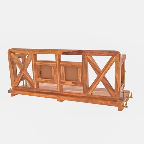 Jairi Traders Wooden Swing (4ftx2ft) Solid Wooden Hanging with Hand Rest and Back Support Jhula Wooden Swing (with Stainless Steel Accessories) Reversible Ceramic Frame and Wooden Back