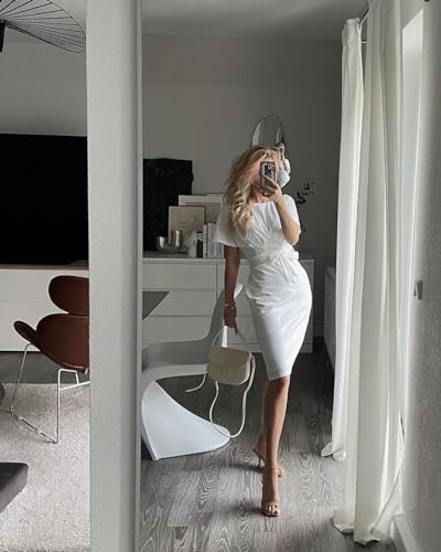 JASAMBAC Women's Bodycon Pencil Dress Office Wear to Work Dresses with Pocket Belt4