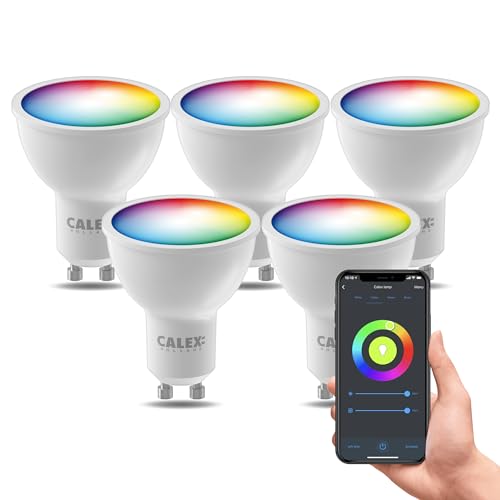 CALEX Lot de 5 Smart Ampoules LED GU10 RGB CCT WiFi, 345lm, 4,9W, Alexa/Google/Siri, 16M couleurs, blancs 2200-4000K, dimmable, musique, scénarios, sans pont, WiFi 2.4GHz