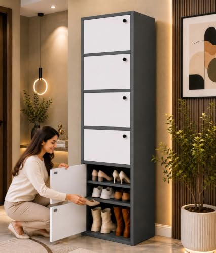Image of 6-Door Engineered Wood Shoe Rack, 11-Tier Wooden Shoe Rack for Entryway, Shoe Storage Cabinet with Doors Adjustable Shelves, Wooden Shoes Rack Organizer - NEW (Black, 11 - Layer)