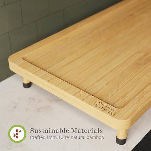 Prosumer's Choice Bamboo Stove Top Cover Board - Versatile Wooden Cutting Board for Kitchen with Removable Feet - Large Surface and Durable for Gas or Electric Stoves, 3"H x 21.5"L x 11"W