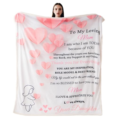 Battilo Mom Blanket, 60"x70" Flannel Sherpa, Pink Heart