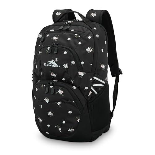 Image of High Sierra Swoop SG Backpack, Travel or Work Laptop Bookbag with Drop Protection Pocket, and Tablet Sleeve, One Size, Floral /Black