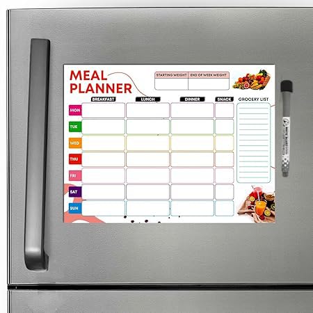Image of AccuPrints Magnetic Weekly Meal Planner Dry Erase Board with Magnetic Marker Includes Grocery List 36 cm x 45.5 cm | Home | Gifts |