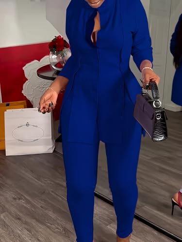 Women's Curvy Button Front Pant Suit Set, Plus Size Professional Two-Piece Long Sleeve Suit2