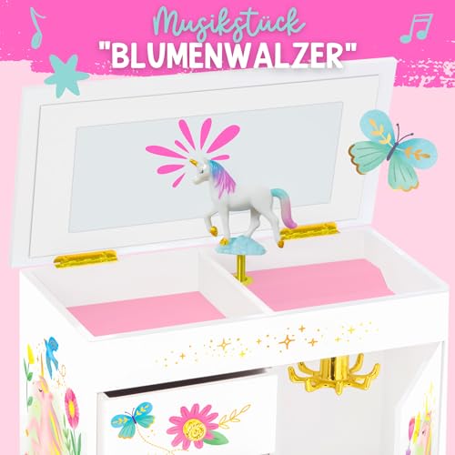 Musikalisches Prinzessin-Schmuckkästchen für Mädchen - Kinder Spieluhr mit Spiegel, Prinzessin Geschenke für kleine Mädchen Geburtstag, Schmuckkästchen für Alter 3-10 - 22,9 x 12,7 x 23,5 cm, Weiß