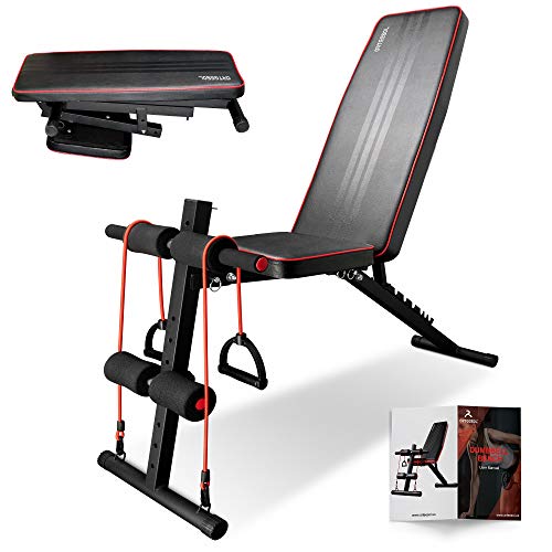 arteesol Weight Bench – Adjustable Weight Bench Workout Bench Exercise Bench with Elastic Strings for Full Body Training (L-C-Black)