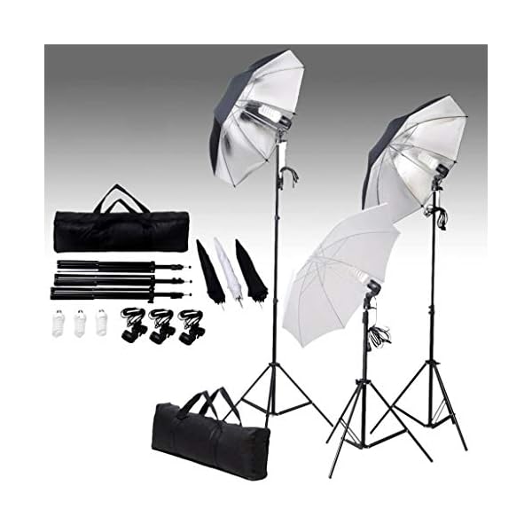 vidaXL Fotostudio Set mit Lampen-Set Hintergrund Schirm Komplettset Studioset Stativ Studioleuchte Fotografie… – Bild 3