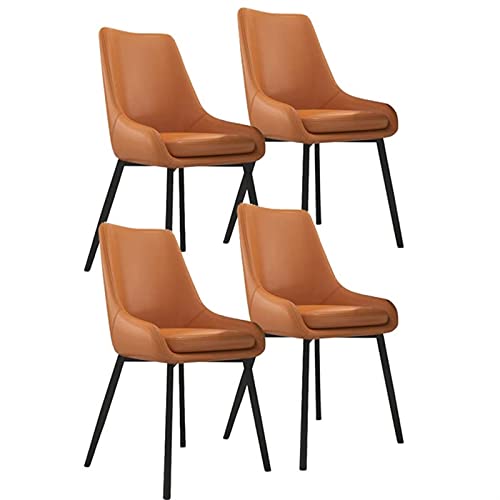 Juego de 4 sillas de comedor de piel sintética color naranja, cojines tapizados, elegantes sillas auxiliares de cocina y sala de estar con patas de metal