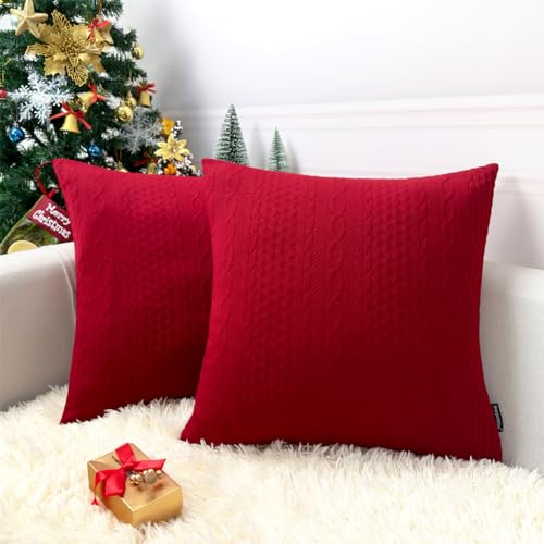 Booque Valley Christmas Pillow Covers, Pack of 2 Super Soft Elegant Modern Patterned Red Cushion...