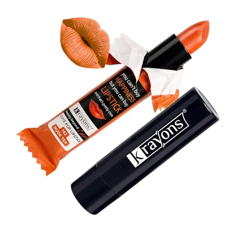 Image of Krayons Cute Pop Matte Lipstick for Women - Shade 162 Nude Tea, India's 1st Twist-Wrap Lip Stick, Long Stay Waterproof Lipstic, Rich Pigmented Daily Wear Matt Lipsticks, 3.5g