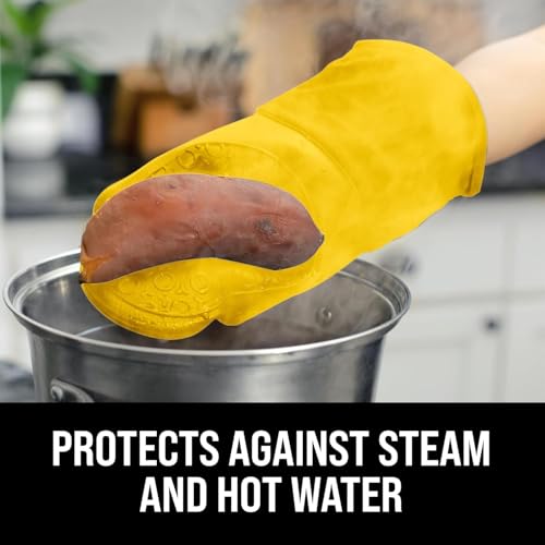 Image of BPA-Free Soft Silicone Oven Mitts - Ultra Heat Resistant Oven Mitts with Thick Cotton Liner - Long Slip Resistant Pot Holders, Flexible Oven Gloves - Yellow 13.7 inch