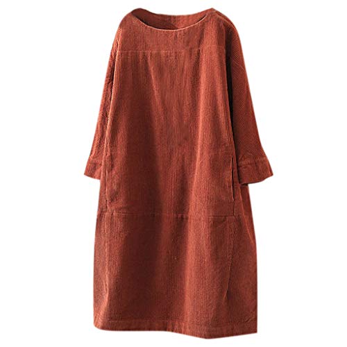 Women s Plus Size Shirt Dress Vintage Pockets Corduroy Solid Color Long Sleeve Loose Casual Dresses Orange