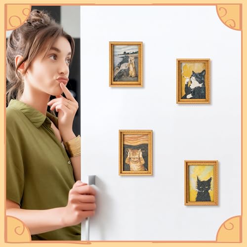 Imán de refrigerador con diseño de gato divertido 4 piezas miniatura 5