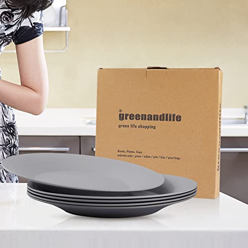 Image of 10inch 5pcs Dishwasher Microwave Safe Wheat Straw Plates, Lightweight Reusable Unbreakable Dinner Plates, BPA Free for Kids Adults, Grey